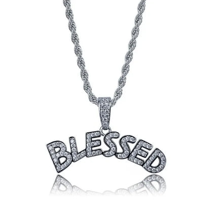 Silver chain money bag necklace with shiny cubic zirconia blessed pendant for men and women hip hop jewelry