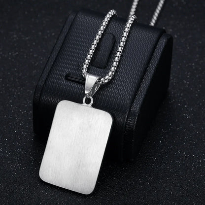 Silver rectangular dollar sign money pendant male stainless steel with brushed finish on matching box chain party waterproof jewelry
