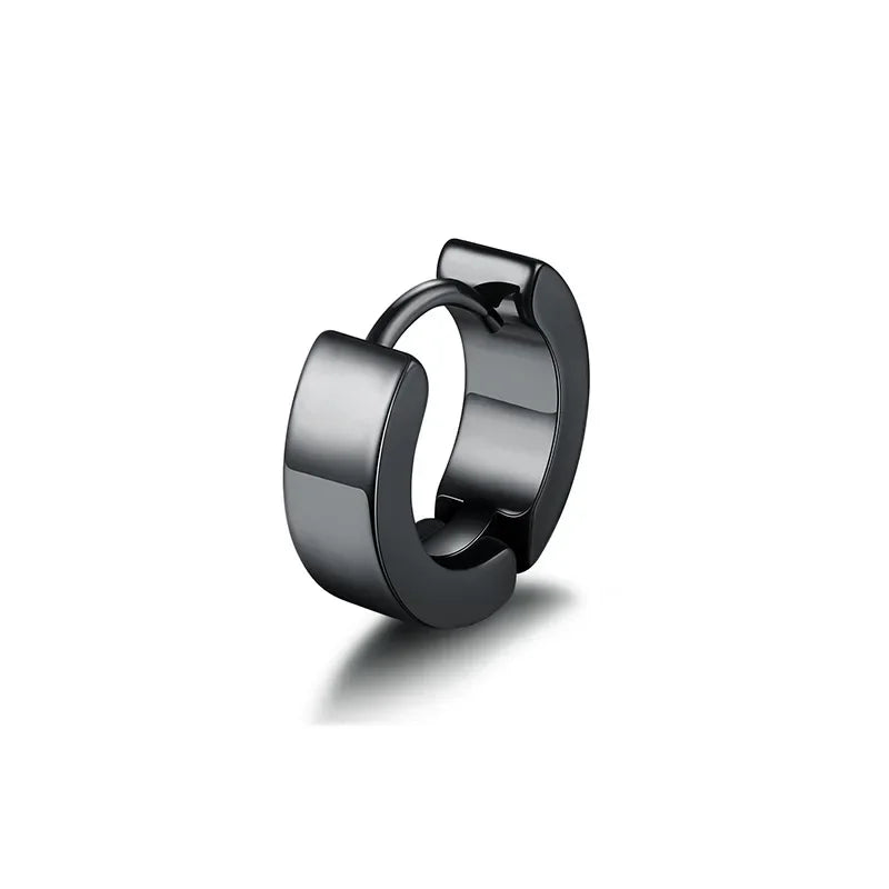 Black stainless steel huggie silver earrings tide with sleek minimalist design male ear clips female single clips