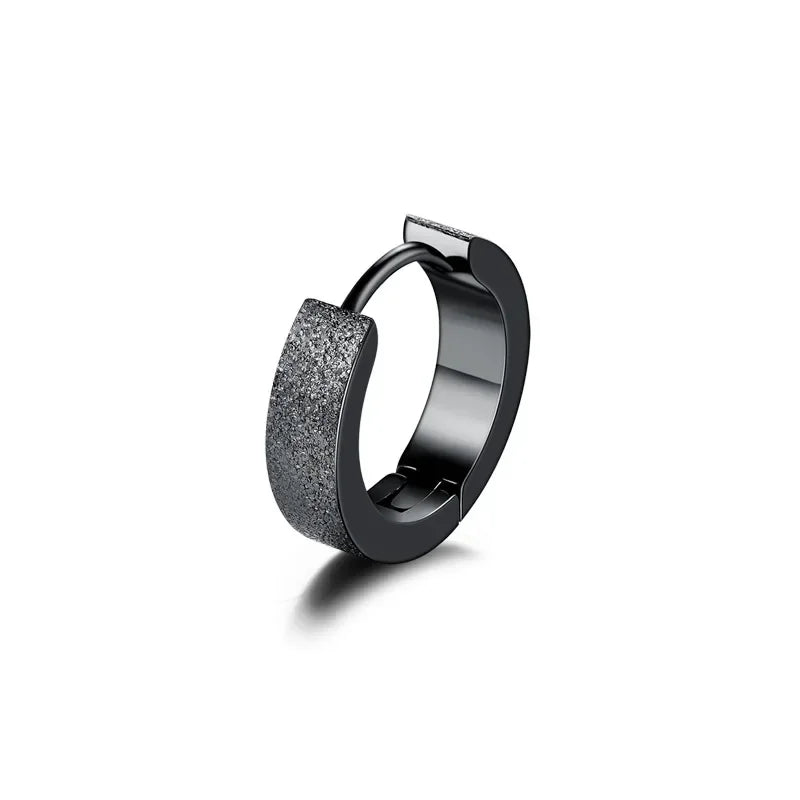 Black huggie silver earrings tide with textured glittery surface and smooth edges for male ear clips and clips female single use