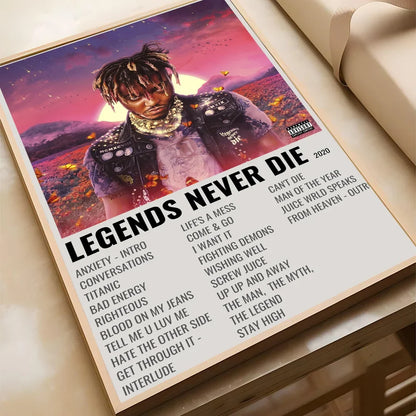 A hip-hop lil uzi vert poster on waterproof self-adhesive paper with vibrant pink purple colors and legends never die album art