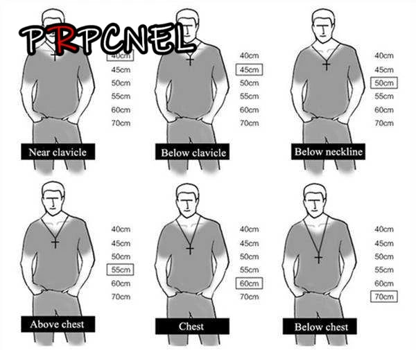 Black and white diagram showing biker punk rock dinner pendant necklace placement on male torso in 316l stainless steel