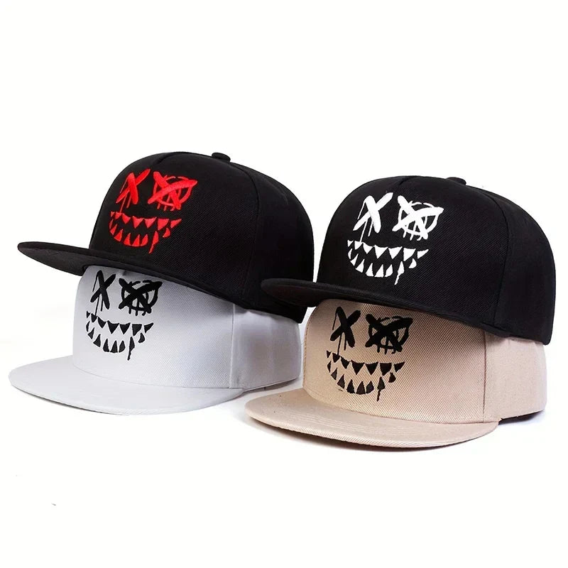 Black hip hop men cap with bold red or white personalized embroidered baseball design on adjustable cotton snapback hat