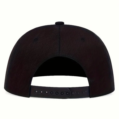 Black hip hop men cap with structured crown, adjustable cotton snapback strap, personalized embroidered design