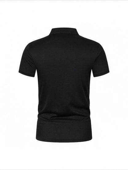 Black short-sleeved polo shirt with classic collar and smooth fabric for mens harajuku y2k super sized casual street classic business style