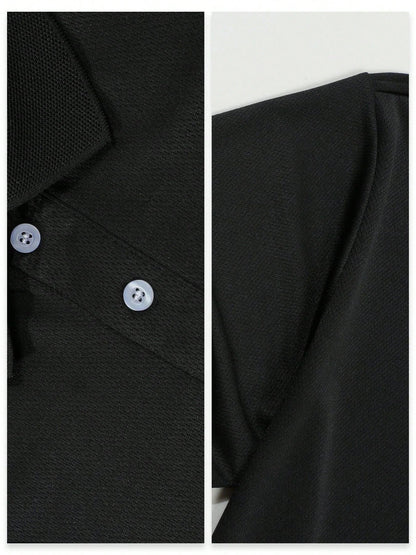 Black mens harajuku y2k polo shirt with textured knit collar and subtle stitching for super sized casual street classic business wear