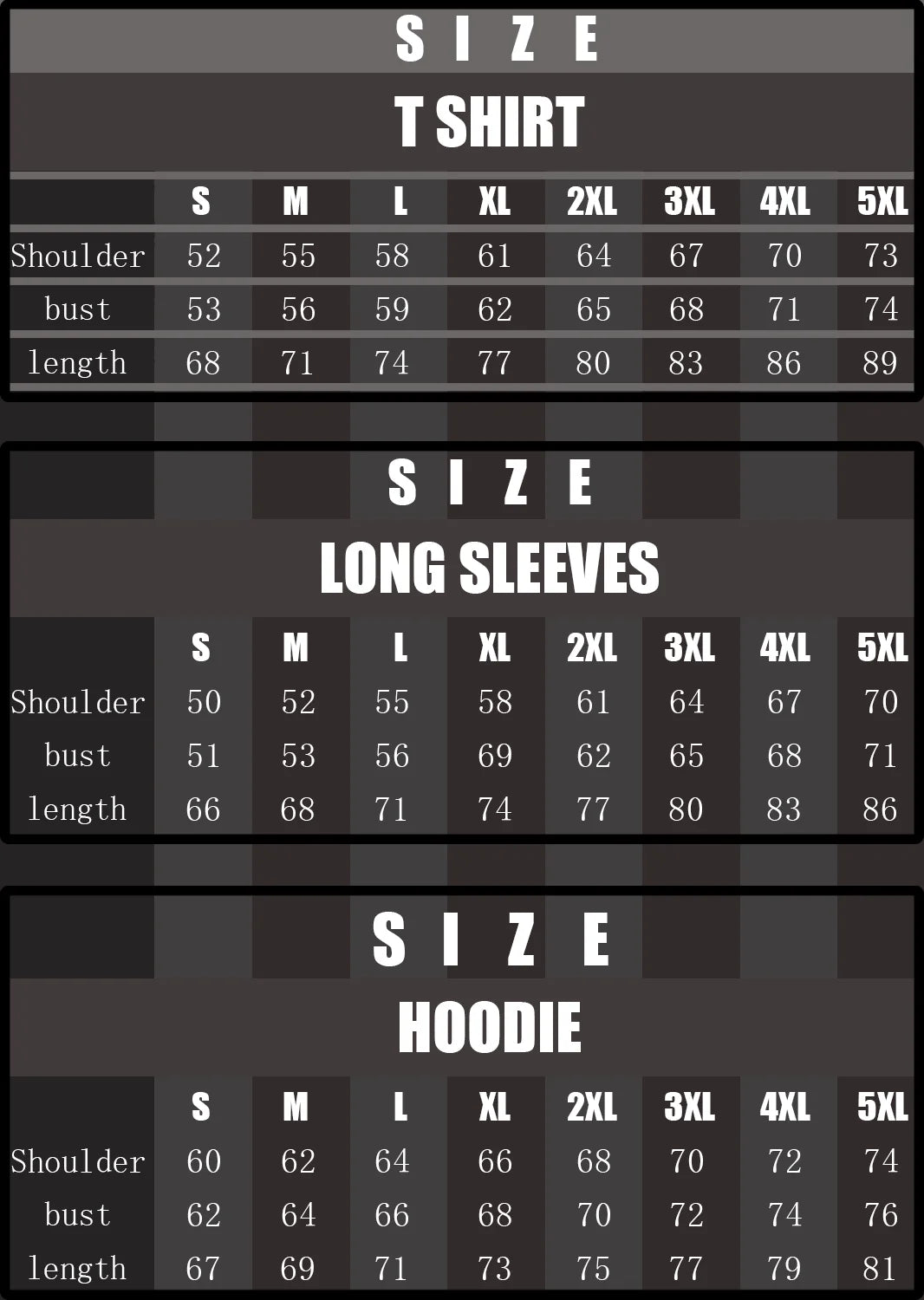 Size chart for harajuku hip hop shirt streetwear graphic t shirt summer black short sleeve cotton loose tops in cm