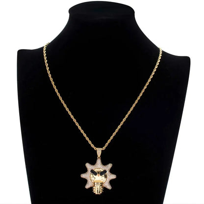 Gold-toned men rapper jewelry sun pendants necklace with cubic zirconia bling owl star pendant and rope chain