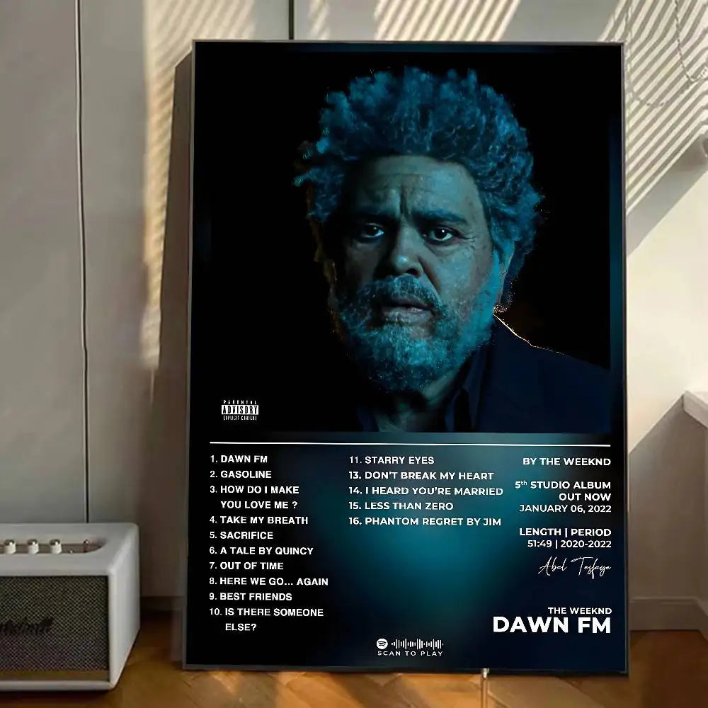 Black framed blue toned the weeknd dawn fm poster gallery prints with tracklist adhesive home decor wall decals