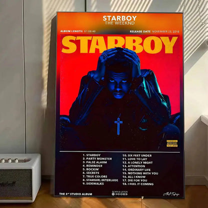 Vibrant red and orange starboy poster gallery prints with adhesive home decor and decoration wall decals for living room