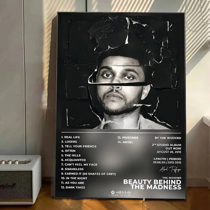 Black and white the weeknd beauty behind the madness poster gallery prints with adhesive home decor wall decals for living room