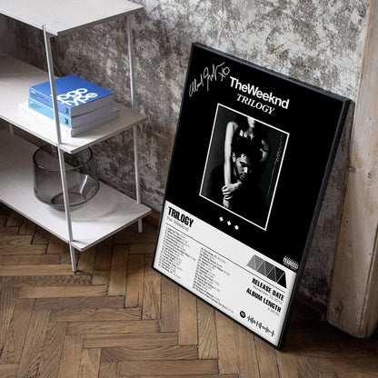 Black-framed weeknd starboy poster with black-and-white portrait on dark background for living room canvas painting art