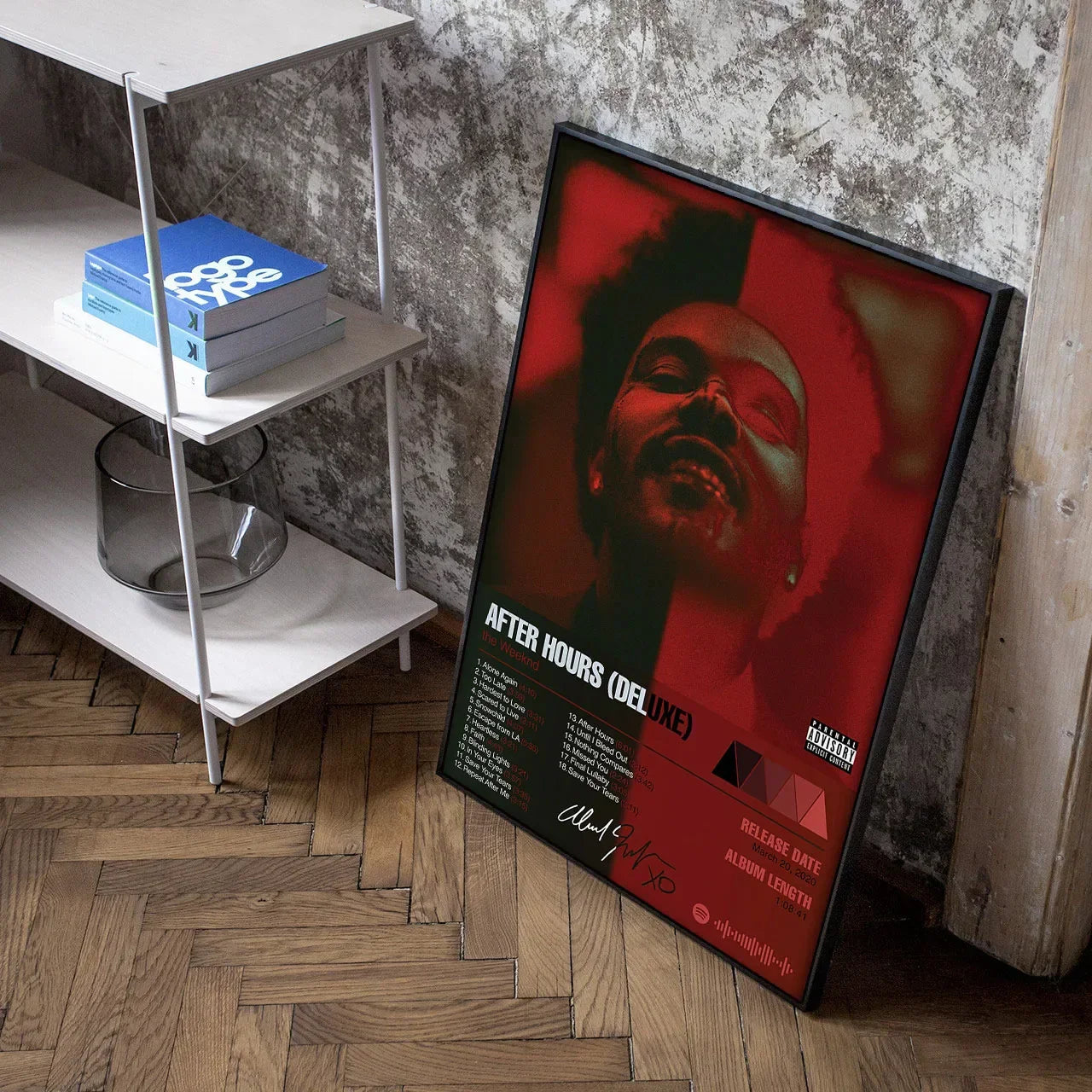 Black-framed weeknd starboy poster with red and black portrait on canvas painting art for living room decor