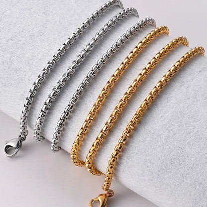 Silver and gold-toned hip hop necklaces with polished interlocking links steel necklace 3mm square pearl chain