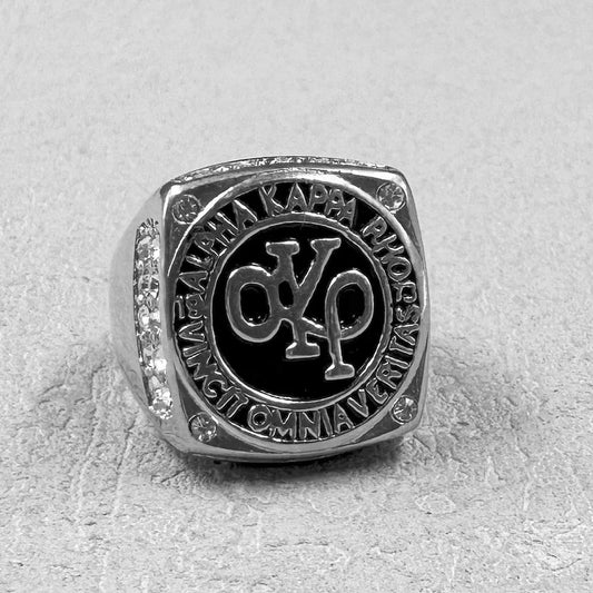 Silver kappa alpha psi 316l stainless steel ring with black center rhinestone gold color men rapper jewelry