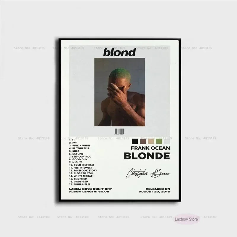 Black-framed frank poster prints featuring ocean blonde nostalgia album cover on music album canvas for home decor