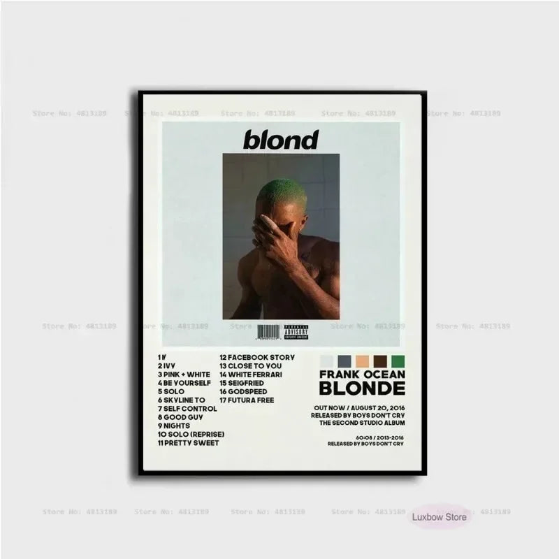 Black-framed frank poster prints featuring ocean blonde nostalgia album cover on music album canvas for home decor
