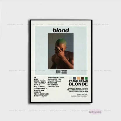 Black-framed frank poster prints featuring ocean blonde nostalgia album cover on music album canvas for home decor