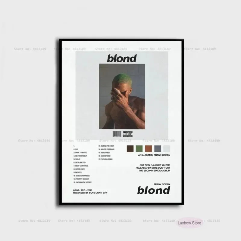 Black-framed frank poster prints featuring ocean blonde nostalgia music album canvas with green hair cover art