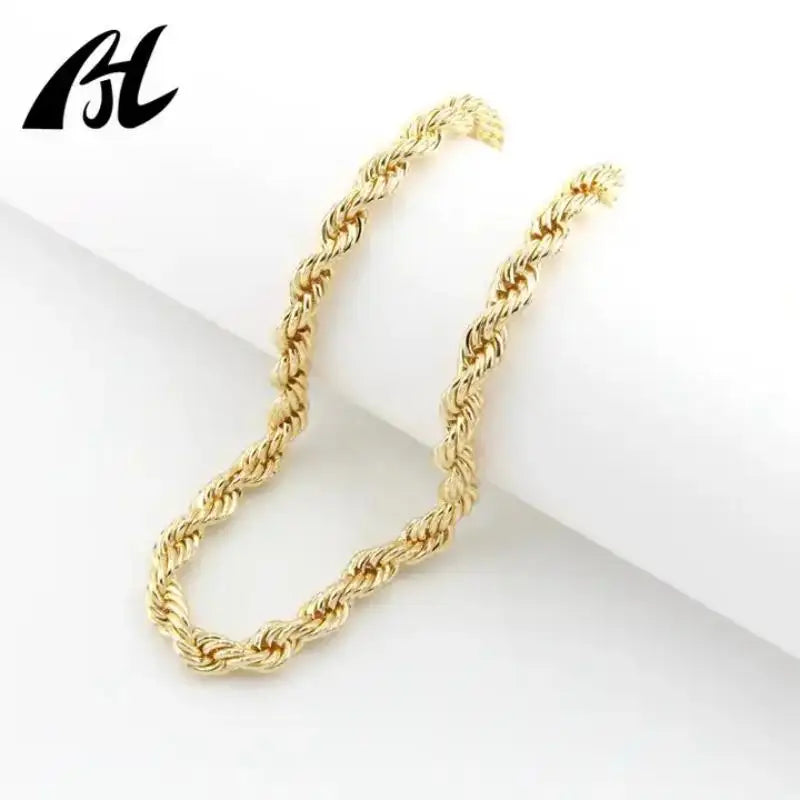 Gold-colored twist rope link bracelet with 18k gold plated 5mm and 8mm pvd finish in braided design