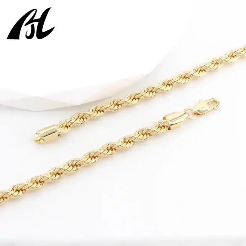 Gold-colored twist rope link necklace with secure clasp 18k gold plated 5mm 8mm pvd non tarnish jewelry chain