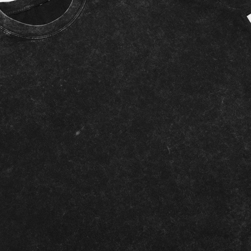 Black distressed cotton hip hop oversized t shirt with faded texture and ribbed neckline punk gothic funny style