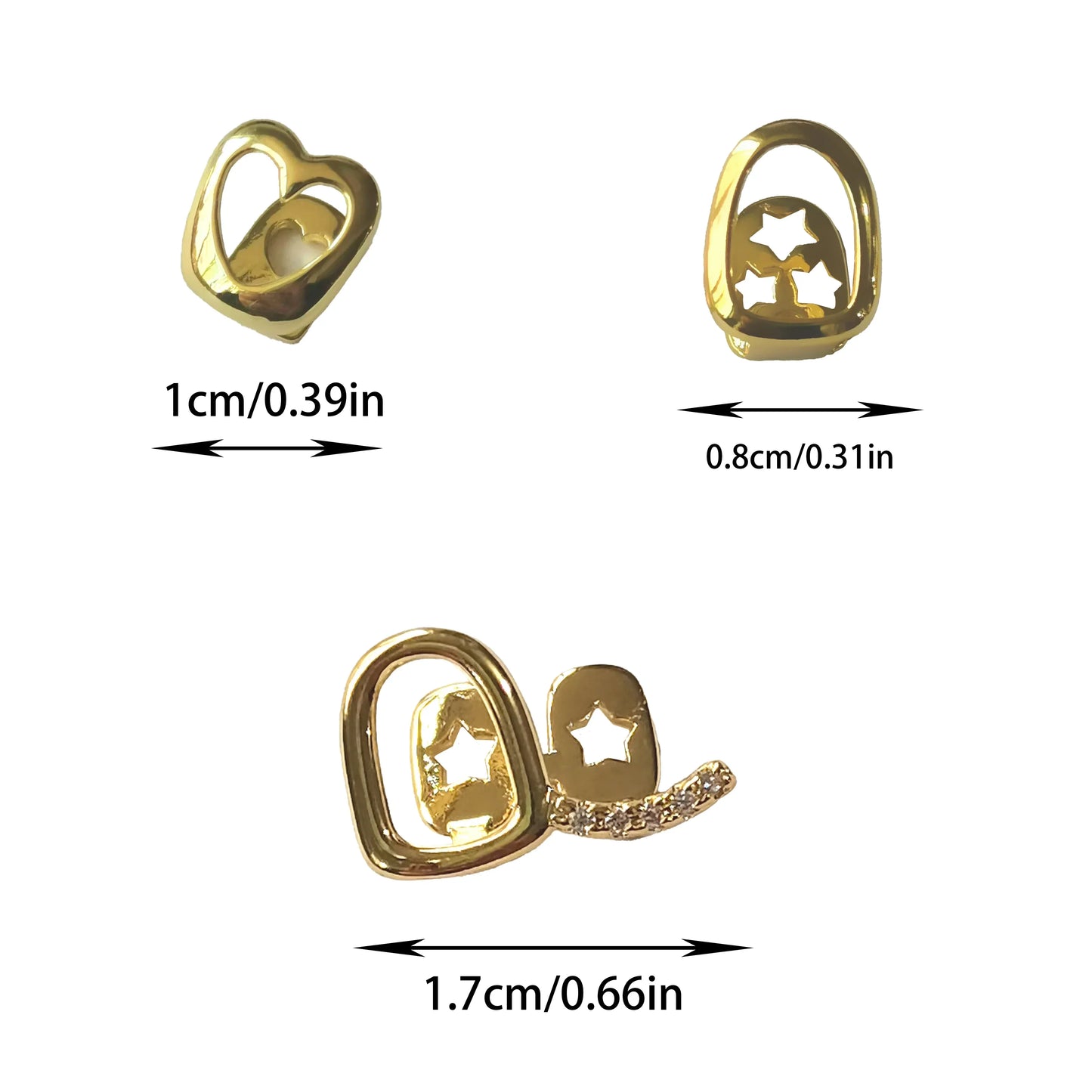 Gold-colored metal grillz with heart star and cat ear designs fashion hollowed-out three-piece for hip-hop personality fashion