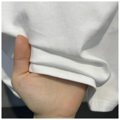 White cotton breathable printed hip-hop rap street-style t-shirt with soft textured weave and neatly finished hem