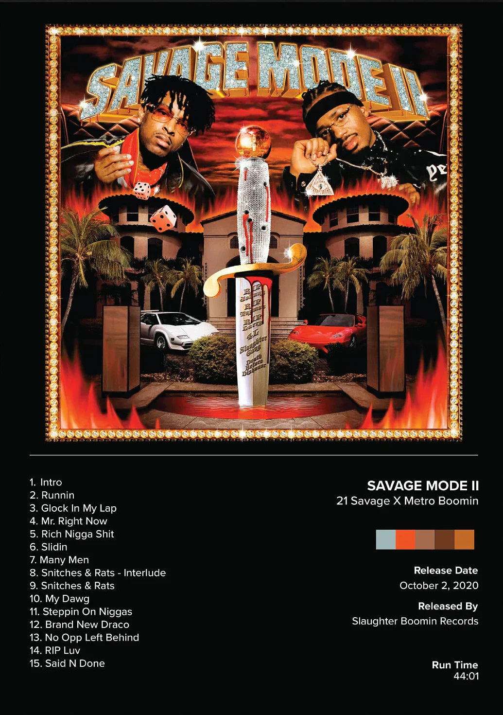 Silver glittery dagger with red and black blade on savage mode ii hip hop rapper art poster canvas for home decor