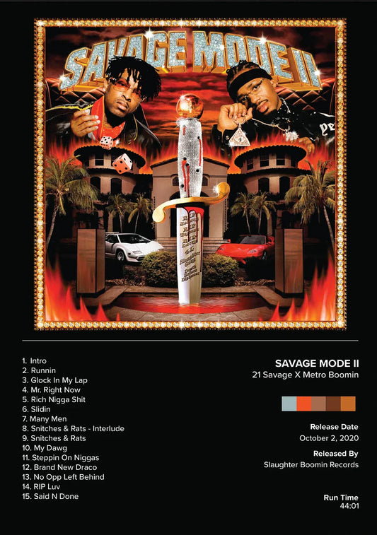 Silver glittery dagger with red and black blade on savage mode ii hip hop rapper art poster canvas for home decor
