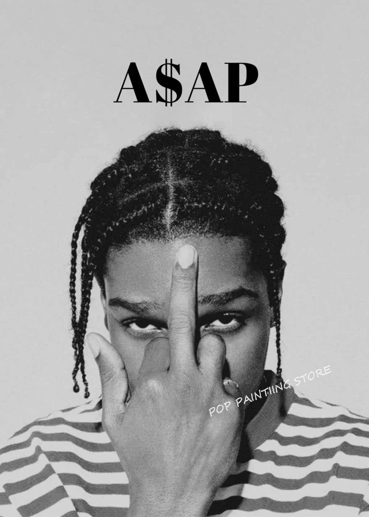 Black-and-white hip hop rapper asap rocky portrait on dumb aesthetic canvas white music album poster wall art gift