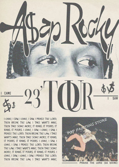 Black and white hip hop rapper asap rocky music album poster with bold typography dumb aesthetic canvas wall art gift