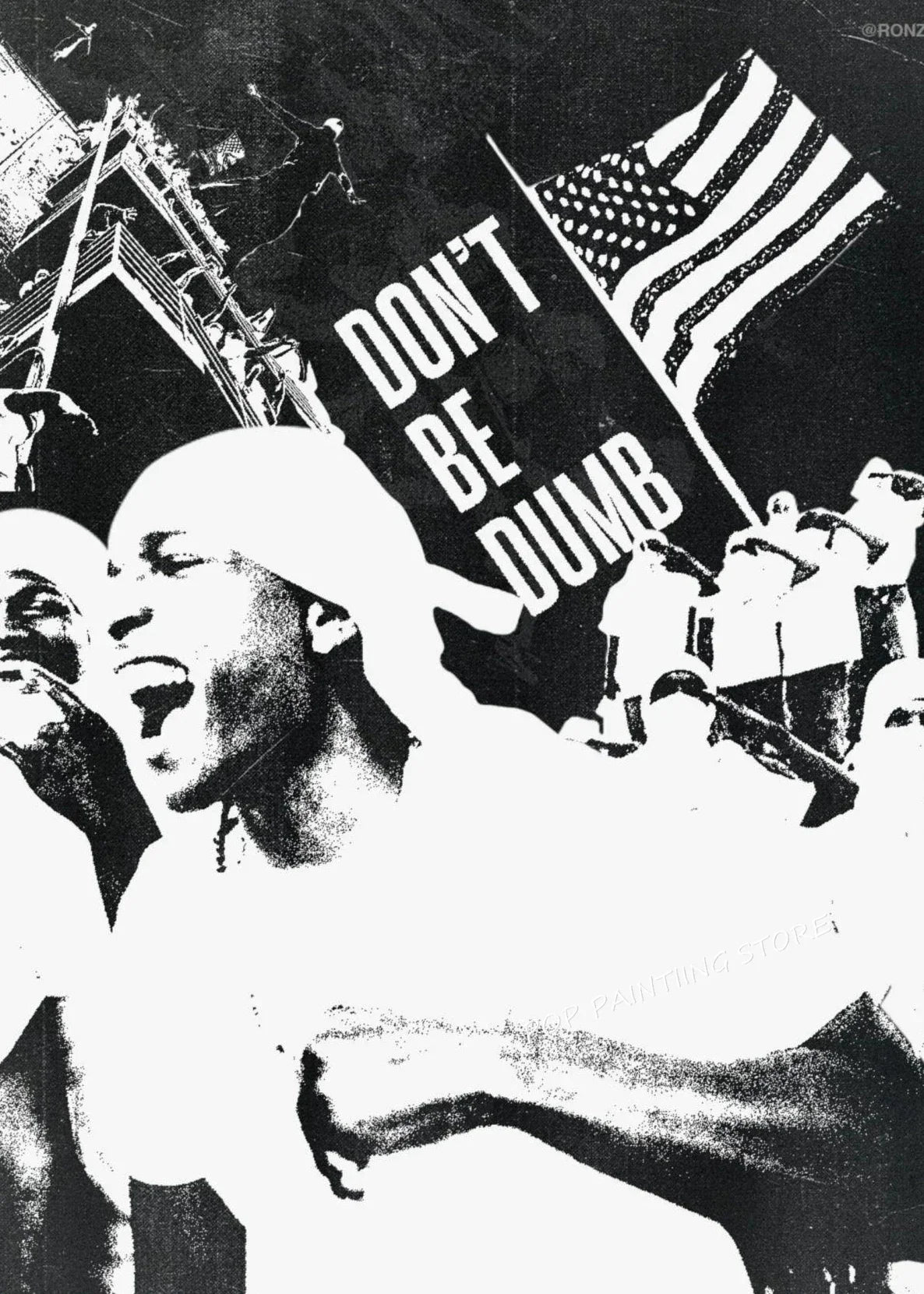 Black and white hip hop rapper asap rocky music album poster featuring dont be dumb aesthetic canvas with american flag