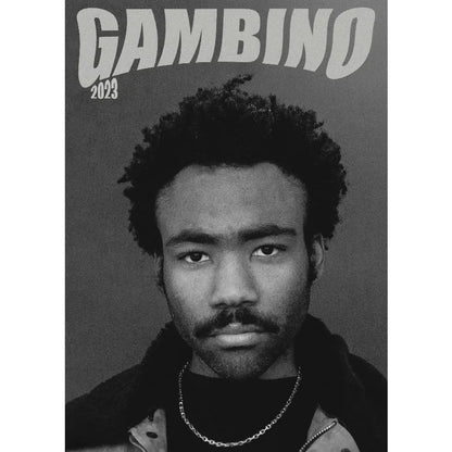Black-and-white canvas painting wall picture of rapper childish gambino with curly hair and silver chain necklace for home decor
