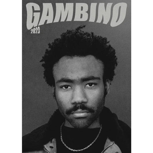 Black-and-white canvas painting wall picture of rapper childish gambino with curly hair and silver chain necklace for home decor