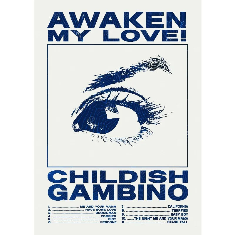 Blue stylized eye graphic hip hop rapper childish gambino canvas painting wall pictures for home decor