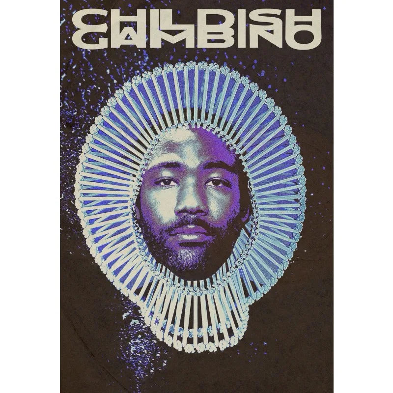 A canvas painting wall picture of rapper childish gambino featuring a blue and white stylized portrait for home decor