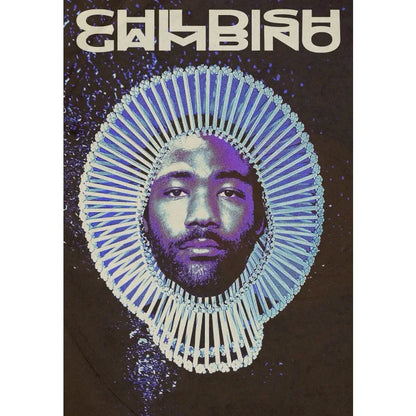 A canvas painting wall picture of rapper childish gambino featuring a blue and white stylized portrait for home decor