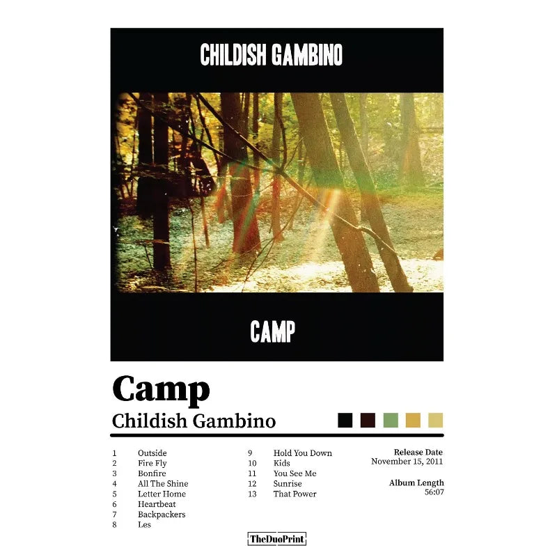 Black and white childish gambino camp album art poster with golden forest light printed on canvas painting wall pictures