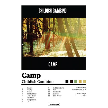 Black and white childish gambino camp album art poster with golden forest light printed on canvas painting wall pictures
