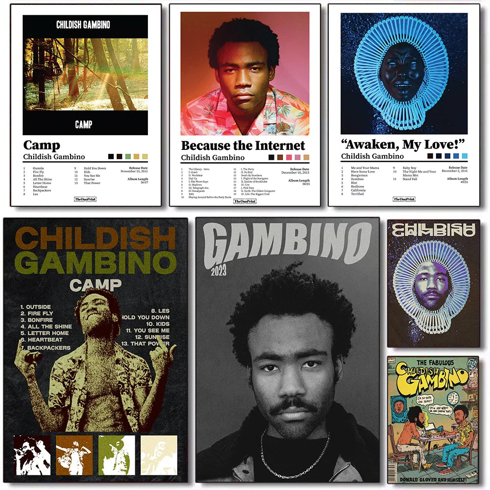Vibrant rapper childish gambino music album painting wall pictures featuring bold typography and stylized portraits on canvas