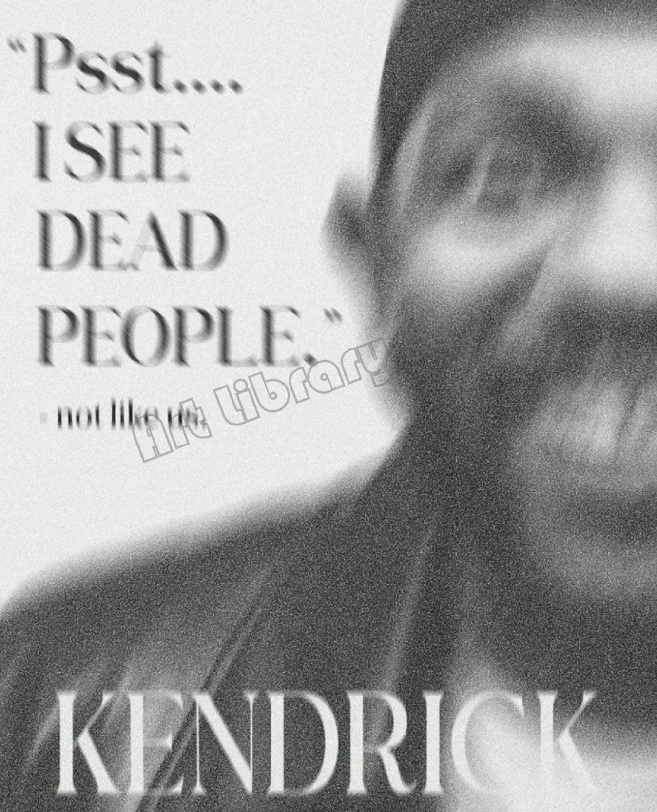 Black-and-white canvas painting wall art of blurred hip hop rapper kendrick lamar with psst text for music album anime fans gift