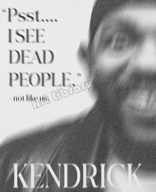 Black-and-white canvas painting wall art of blurred hip hop rapper kendrick lamar with psst text for music album anime fans gift