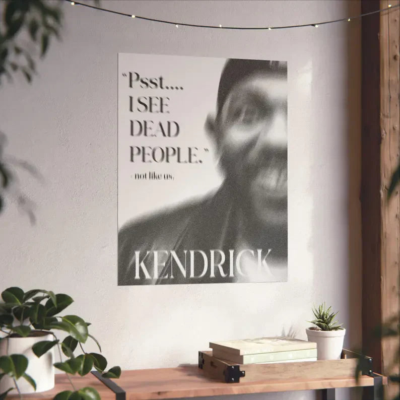 Black-and-white canvas painting wall art of hip hop rapper kendrick lamar with psst quote for music album anime fans gift