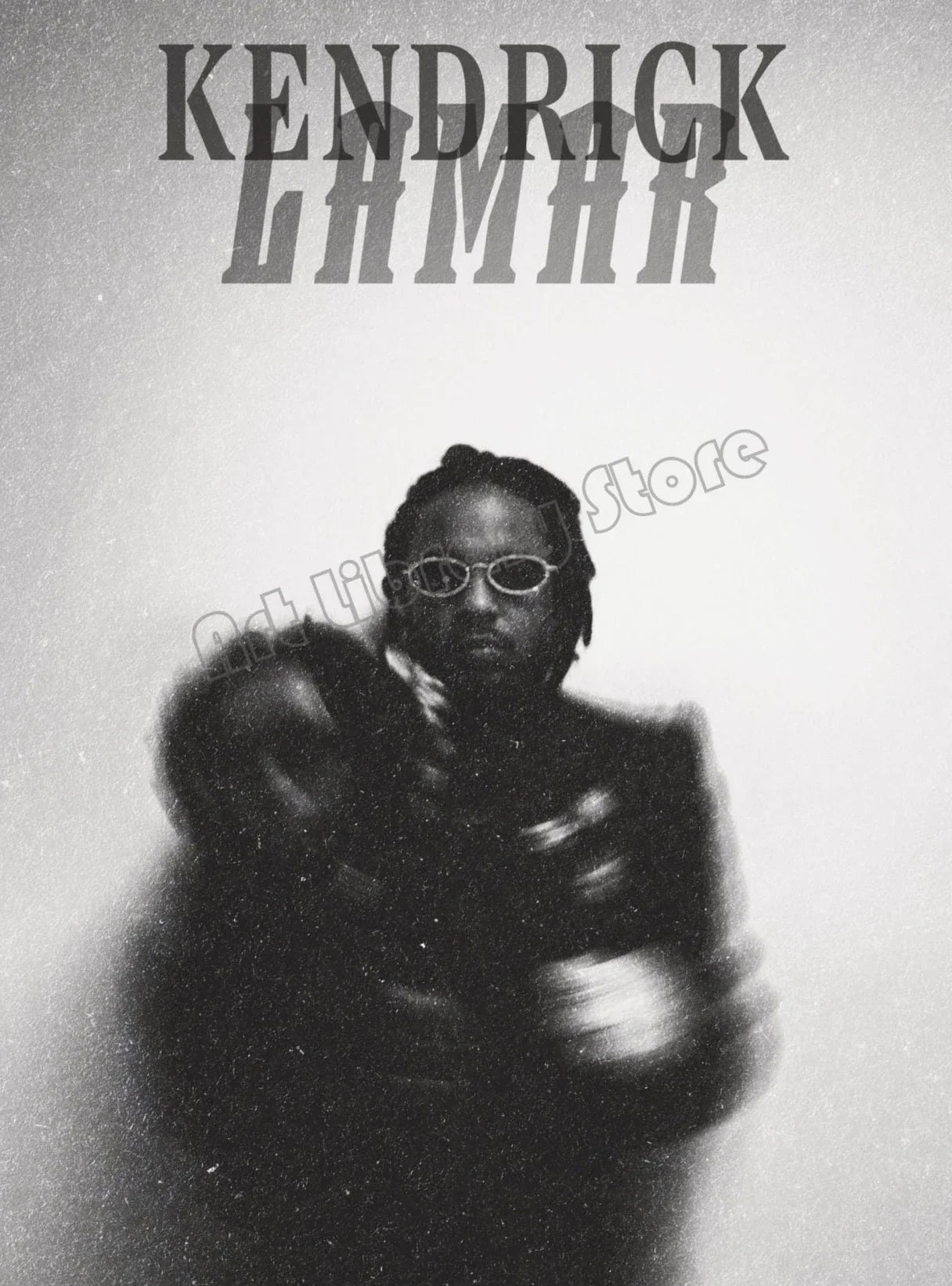 Black and white canvas painting wall featuring hip hop rapper Kendrick Lamar with blurred motion background for home decor