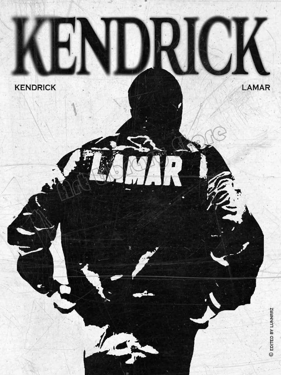 Black and white hip hop rapper canvas painting wall art showing the back of a jacket with lamar print for music album anime fans