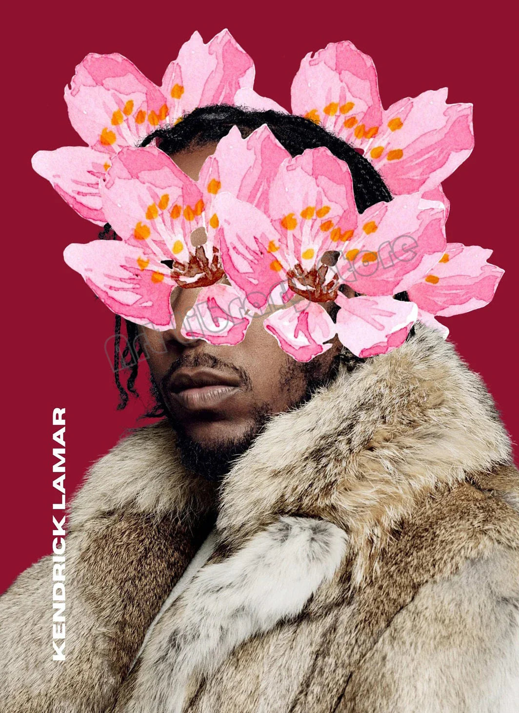 Hip hop rapper kendrick lamar canvas painting wall art featuring a man in a luxurious fur coat with a fluffy collar