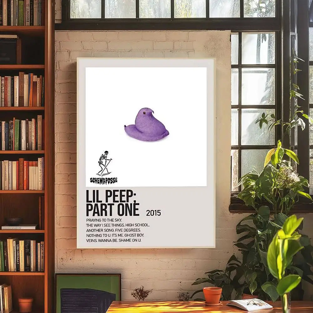White framed purple peep candy hip hop rapper lil album peep diy room bar self-adhesive art poster