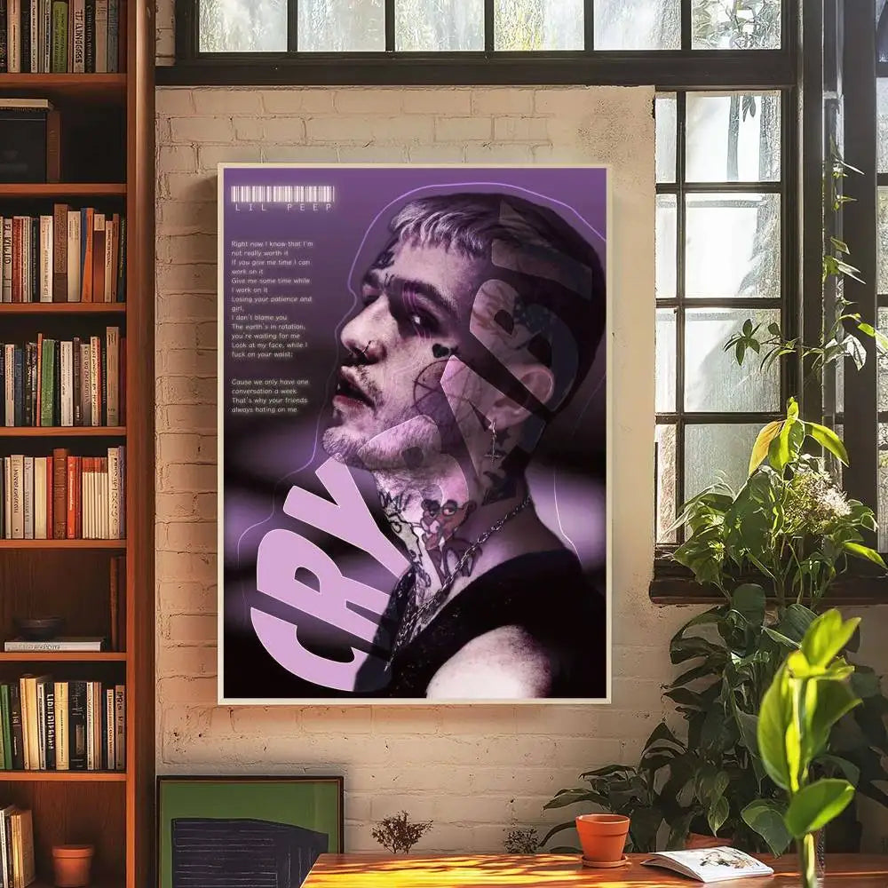 Purple framed hip hop rapper lil album peep art poster retro on kraft paper for room bar cafe wall decoration