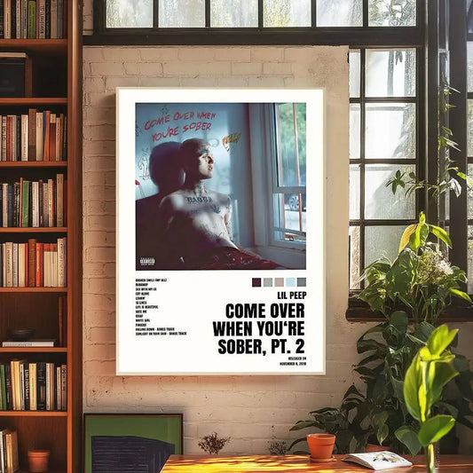 White-framed lil album peep hip hop rapper art poster retro self-adhesive kraft paper for room or cafe decor